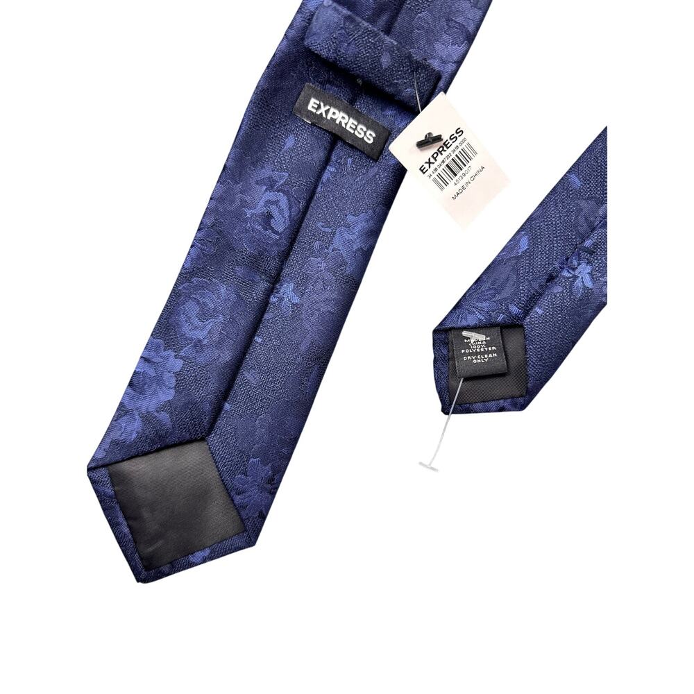 Express Navy Floral Jacquard Necktie Textured Slim Polyester Dark Floral